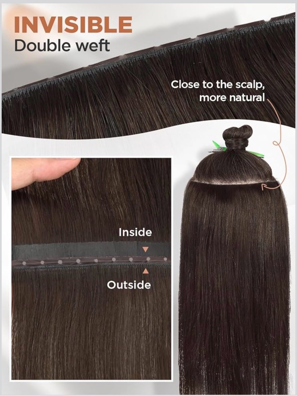 Butterfly Human Hair Extensions, Double Invisible Weft 100% Remy Human Hair - Picture 8 of 10
